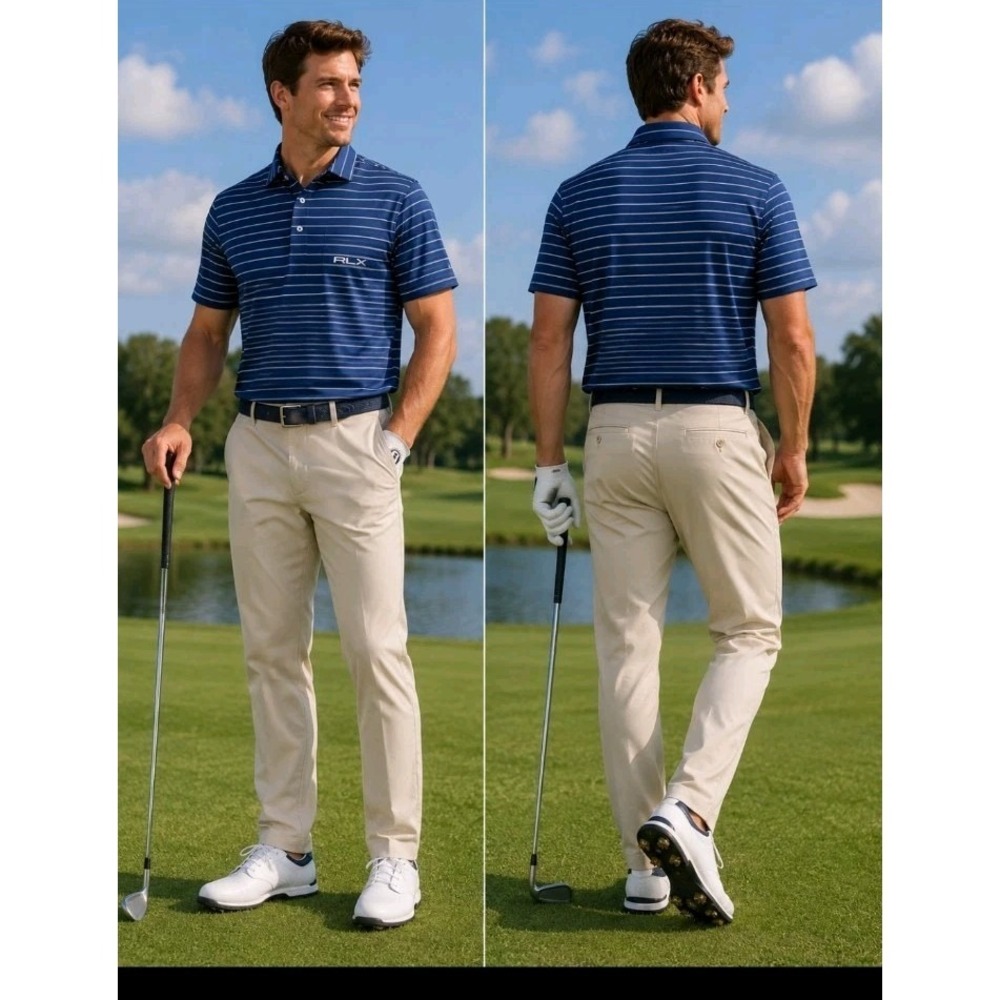 RLX Ralph Lauren Mens Size M Polo Golf Shirt Performance Wicking Striped